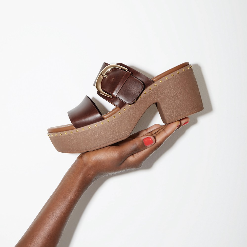 Fitflop Womens Platforms - Pilar Leather Slide - Brown - 349-HAQXFJ